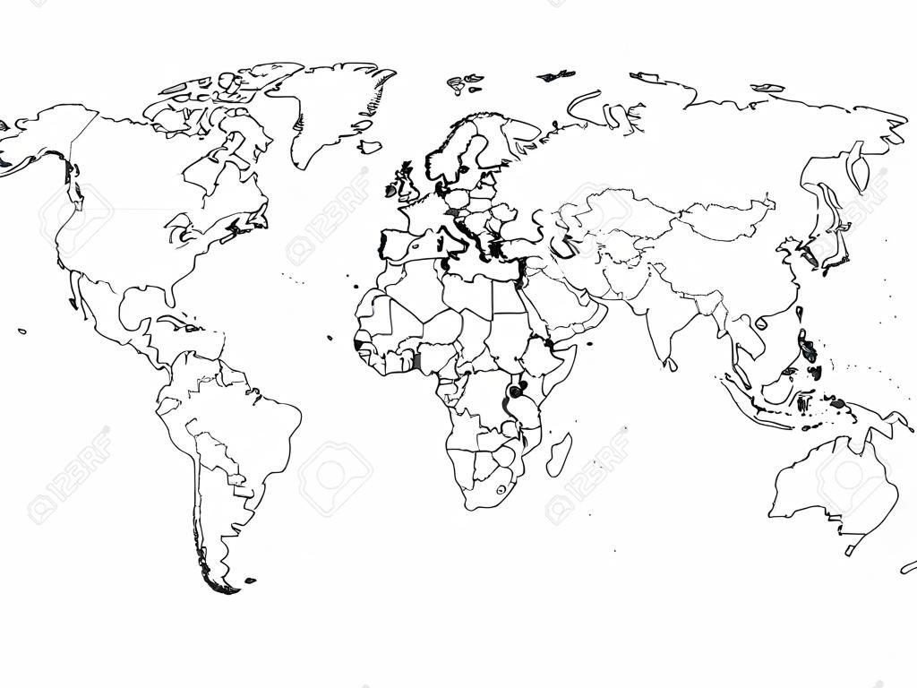 Pusta mapa konturowa świata. ilustracji wektorowych.