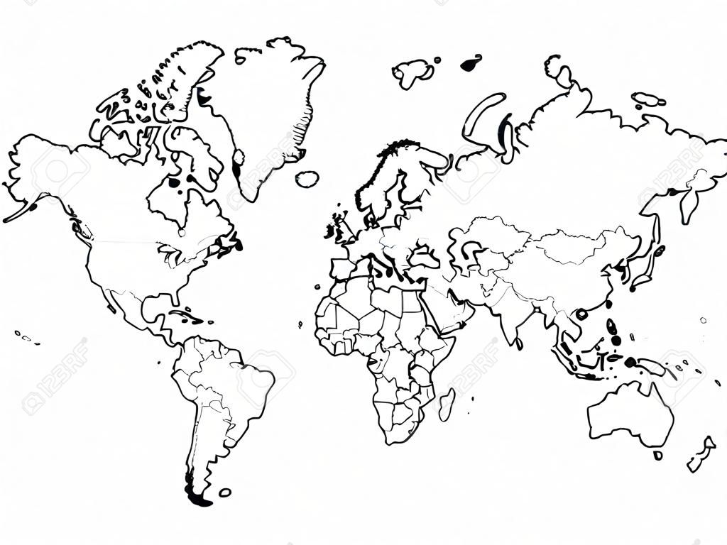 Pusta mapa konturowa świata. ilustracji wektorowych.