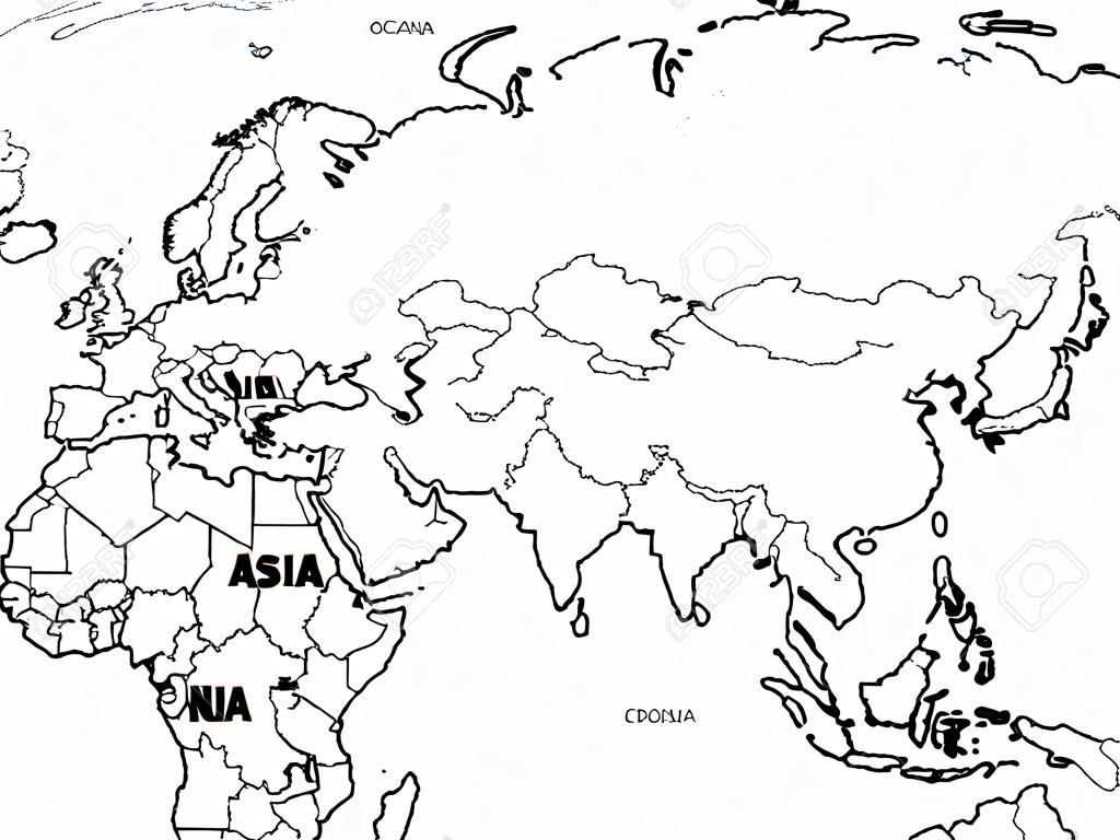 Ásia. Mapa político detalhado alto do continente asiático com país, capital, oceano e nomes do mar rotulando.