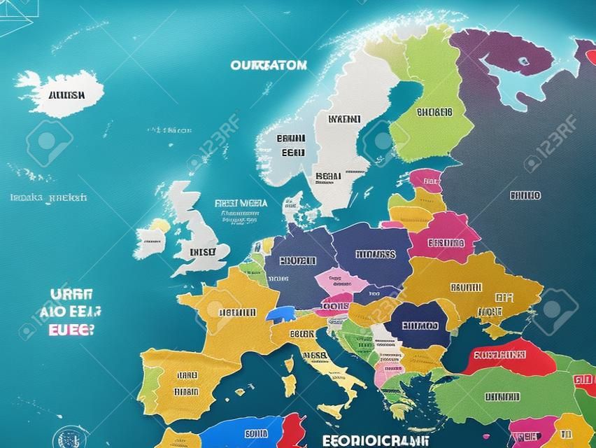 Europe map. High detailed political map of european continent with country, ocean and sea names labeling.