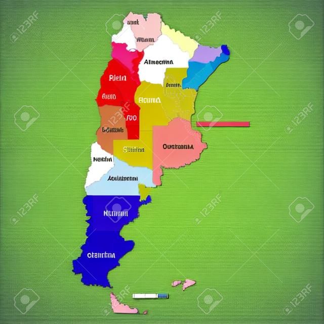 Bunte politische Karte von Argentinien. Verwaltungseinheiten - Provinzen. Einfache flache Vektorkarte mit Etiketten.