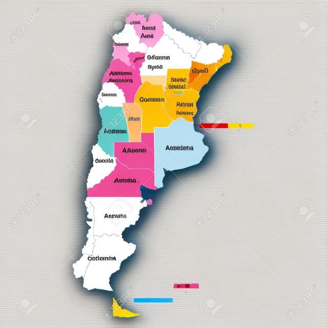 Mappa politica colorata dell'Argentina. Divisioni amministrative - province. Semplice mappa vettoriale piatta con etichette.