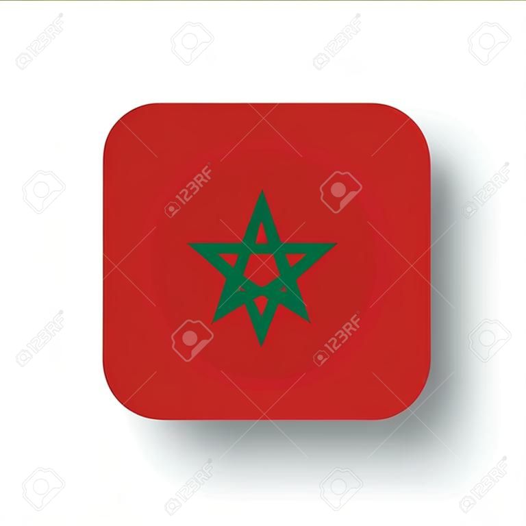 Morocco flag - flat vector square with rounded corners and dropped shadow.