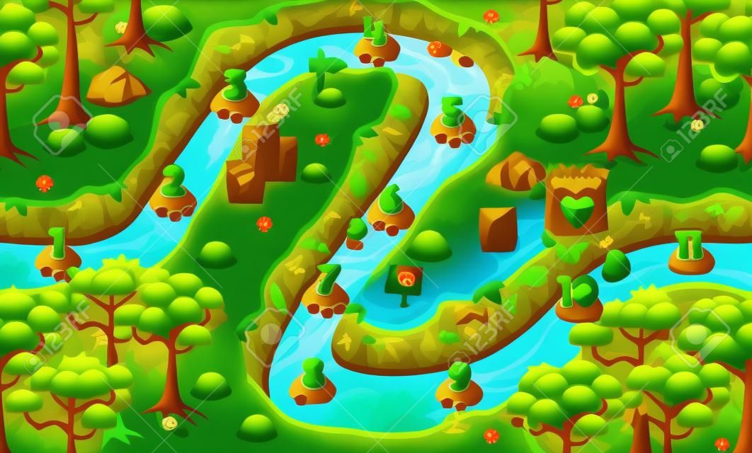 Dschungelfluss Spiel Level Kartenhintergrund