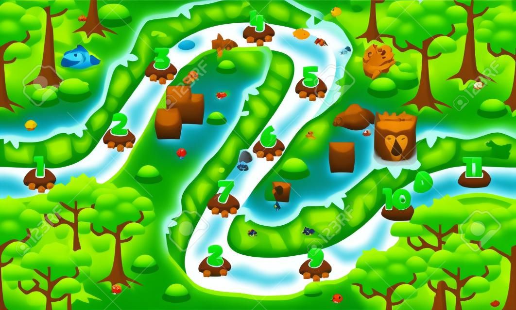 sfondo della mappa del livello di gioco del fiume della giungla