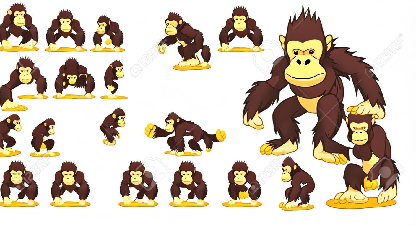 Sprite animati dei personaggi del gioco della grande scimmia