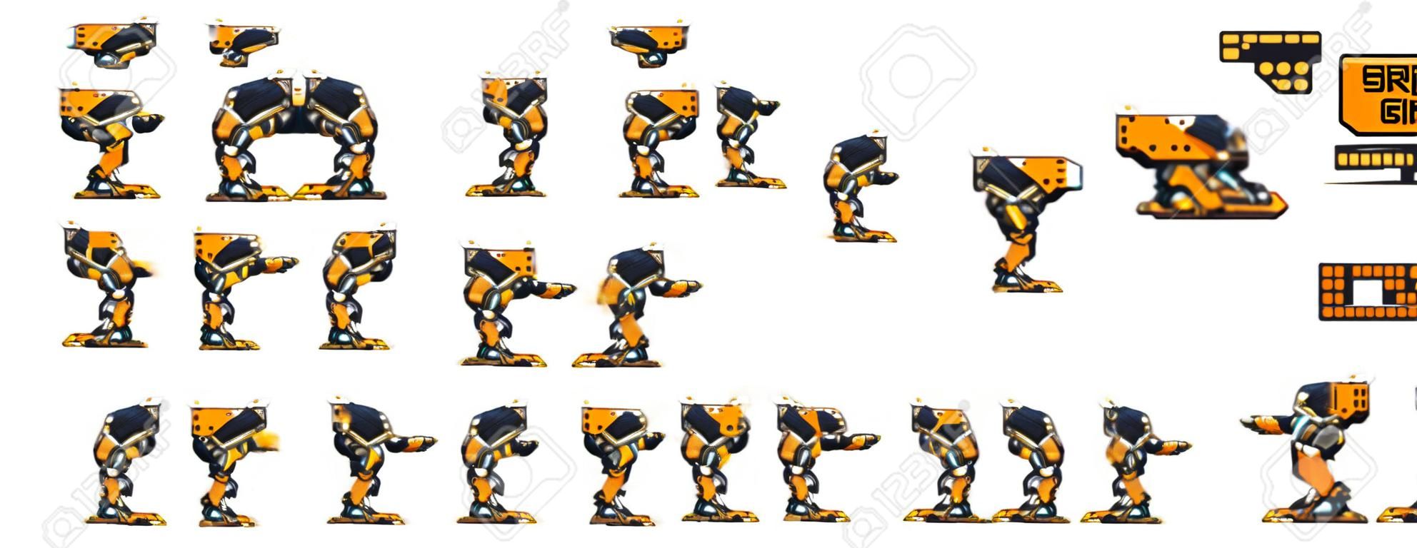 Sprites de personnages de jeux de robots ennemis animés