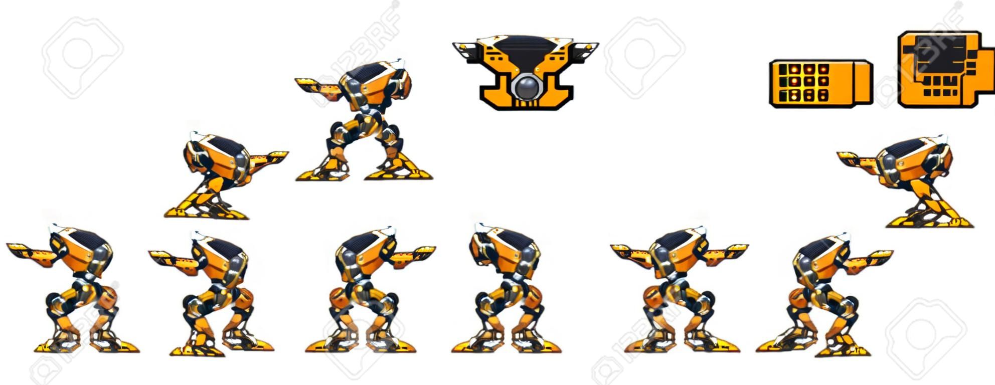 Sprites de personnages de jeux de robots ennemis animés