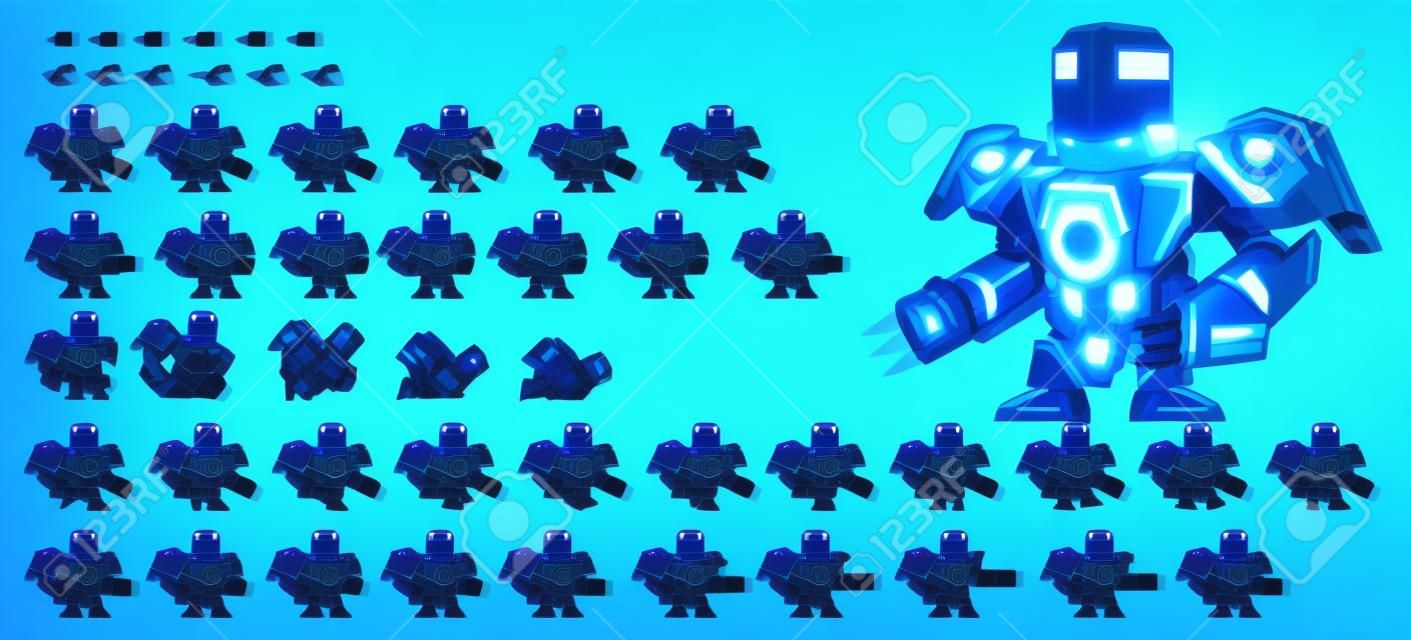 Sprites de personajes de juegos de robots azules animados
