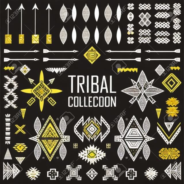 部族の要素のコレクションです。ベクトル図を設定します。種族の芸術およびアステカ デザイン。