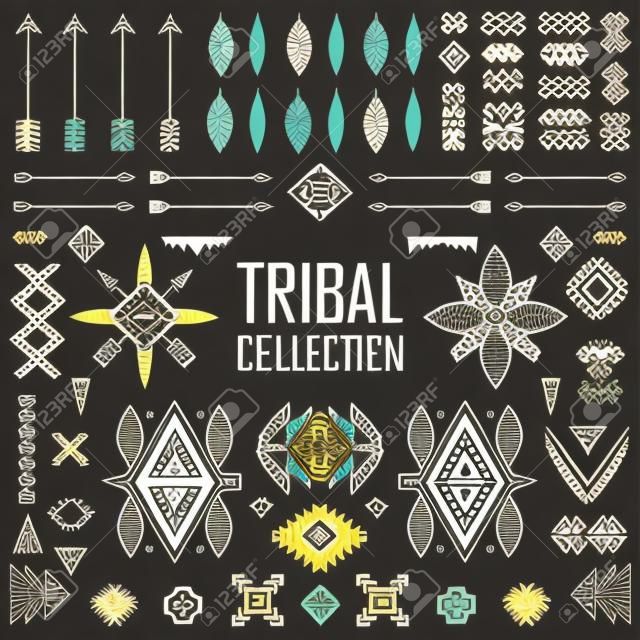 部族の要素のコレクションです。ベクトル図を設定します。種族の芸術およびアステカ デザイン。