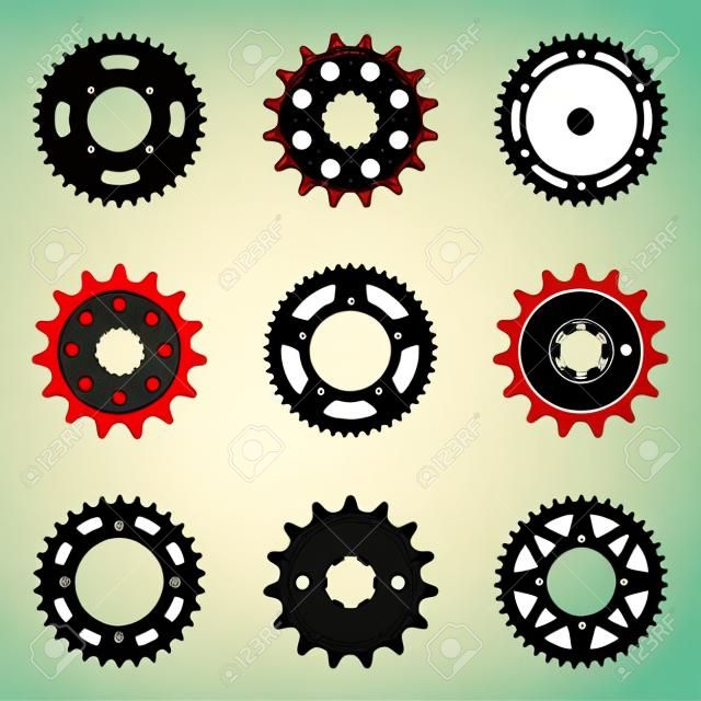 Set of various types of sprocket wheel icons. Vector illustration