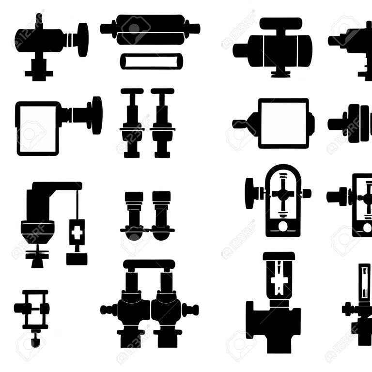 Regulating valve. Pneumatic control valve. Silhouette icons