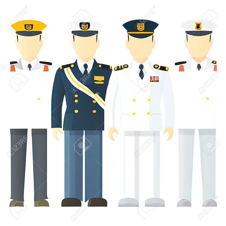 Oficial naval militar em vestido completo. Ilustração plana do desenho animado do vetor.