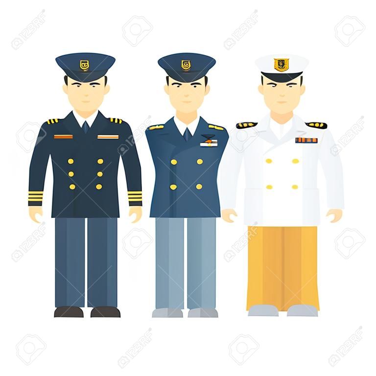 Oficer marynarki wojennej w pełnym stroju. Ilustracja kreskówka płaski wektor.