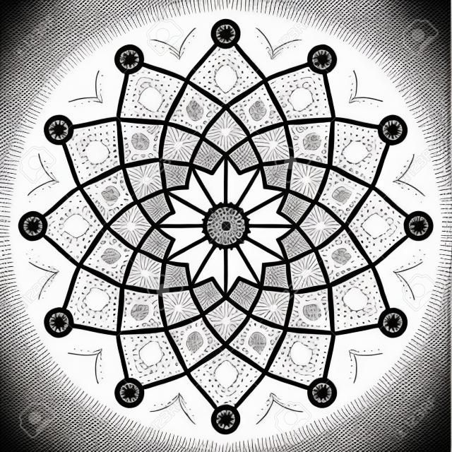 Simple floral mandala pattern for coloring book pages, tattoo prints and decorative stamps.