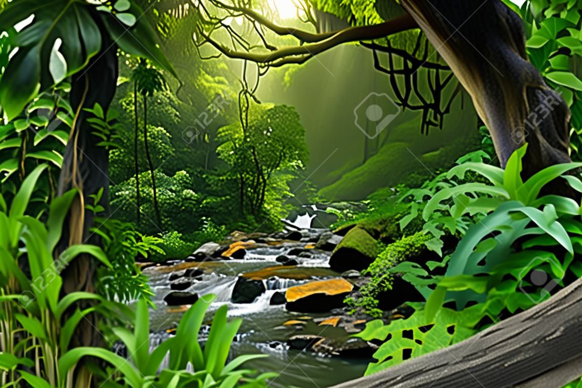 Tropical jungle with river