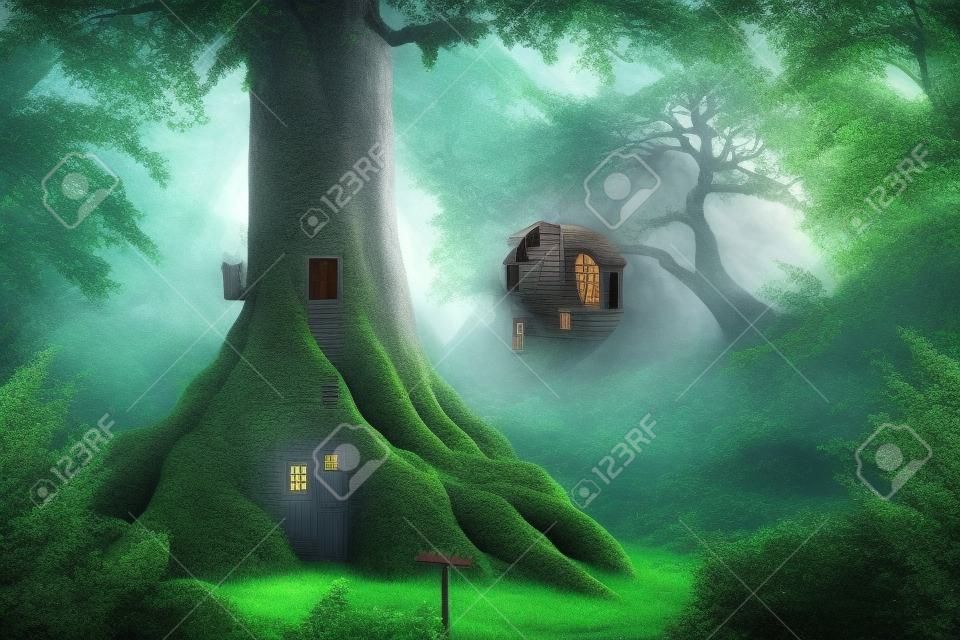 Gigantic tree with house inside