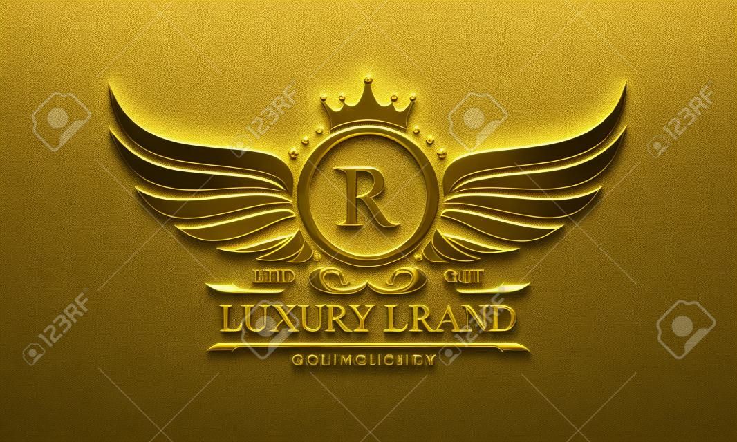 Luksusowe złoto, królewska marka, luksusowe logo z monogramem