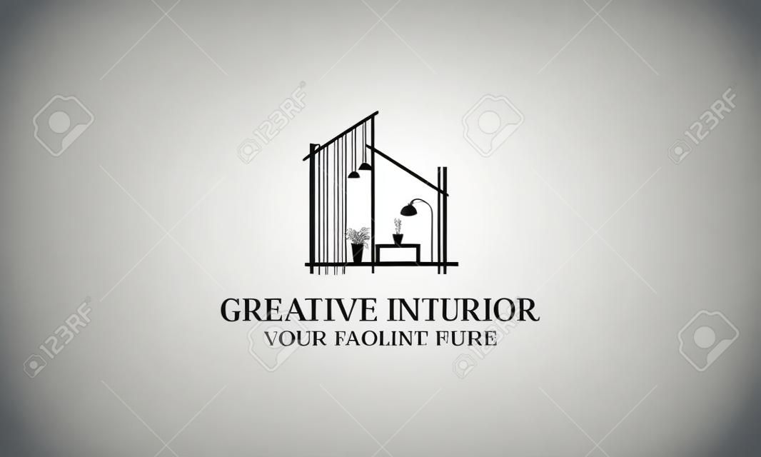 Minimalistischer Innenraum, Logo-Designvektor für Galeriemöbel