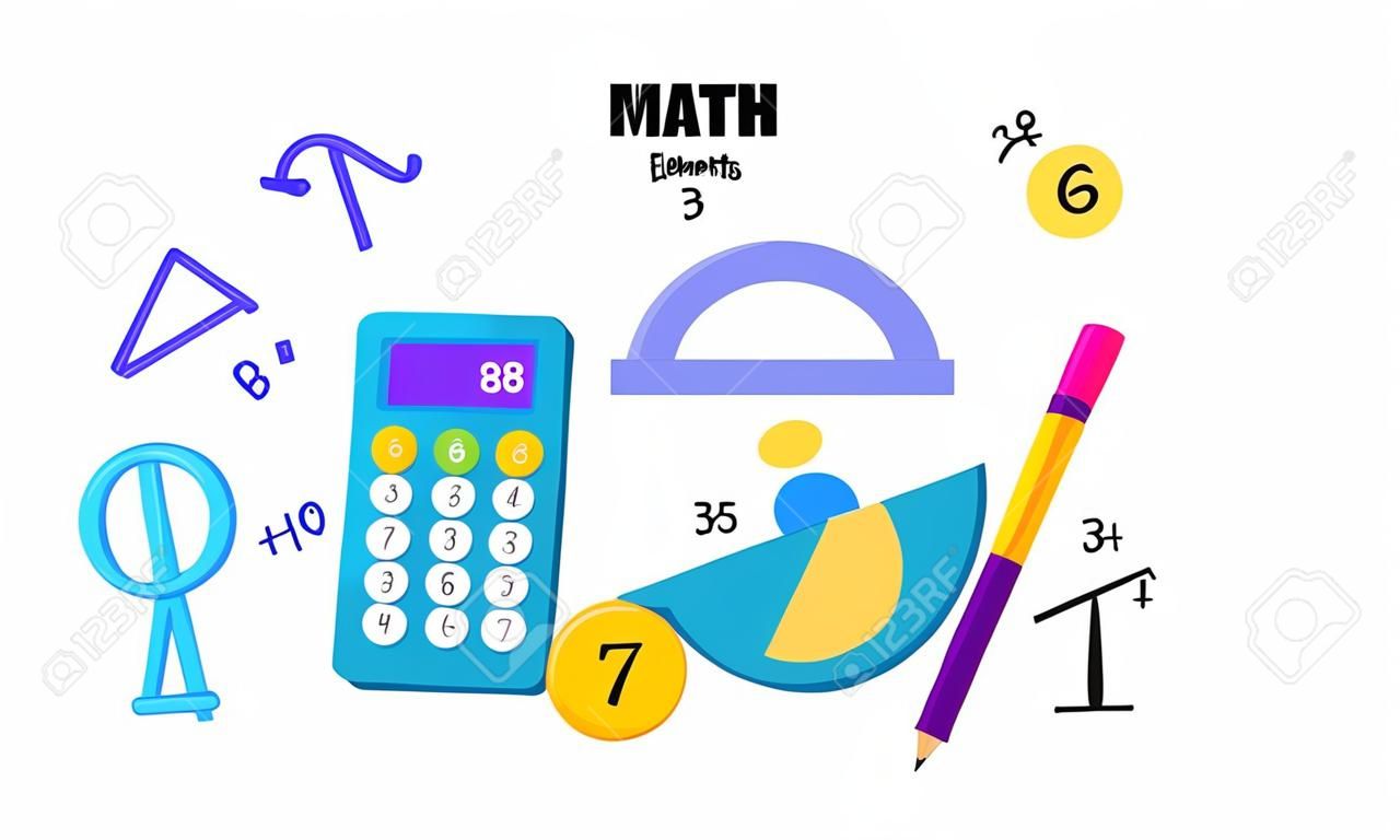 Cartoon math elements background, education
