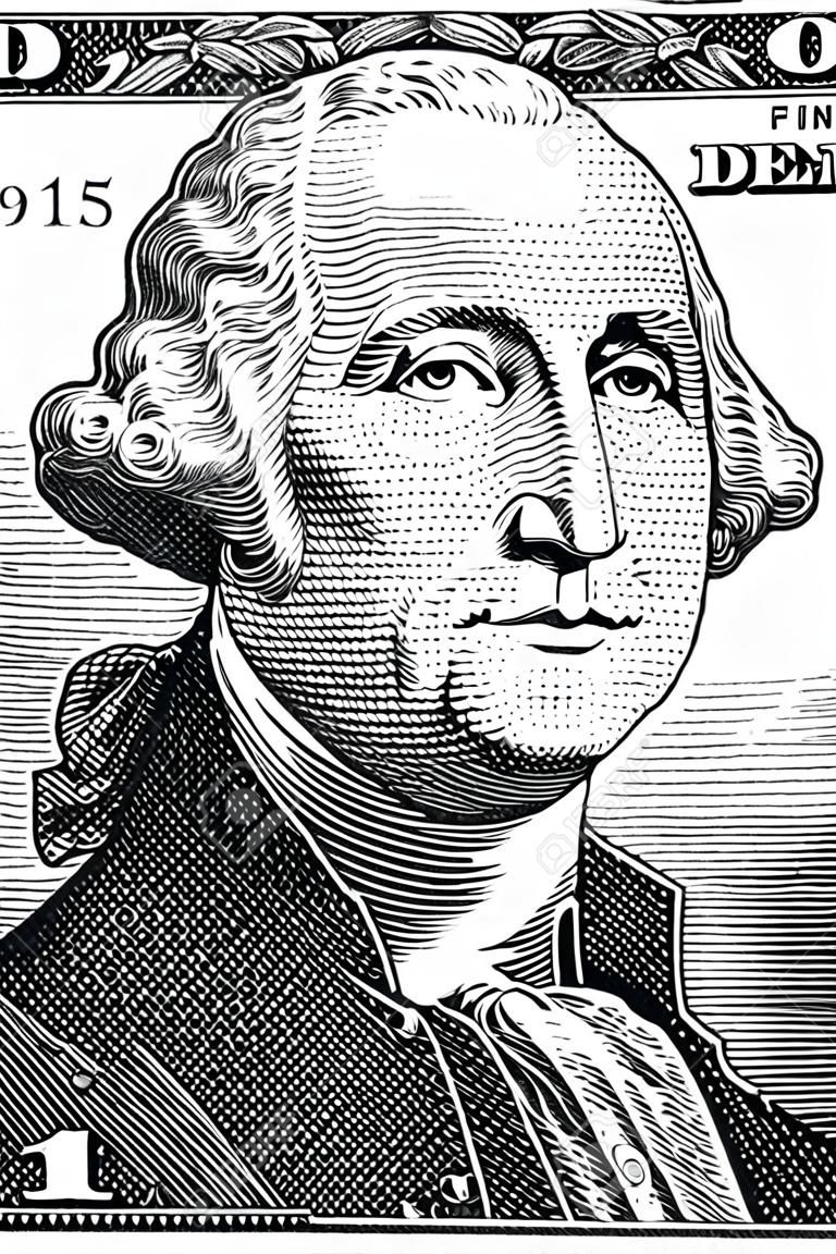 Huecograbado de George Washington en el anverso del billete dólar antiguo