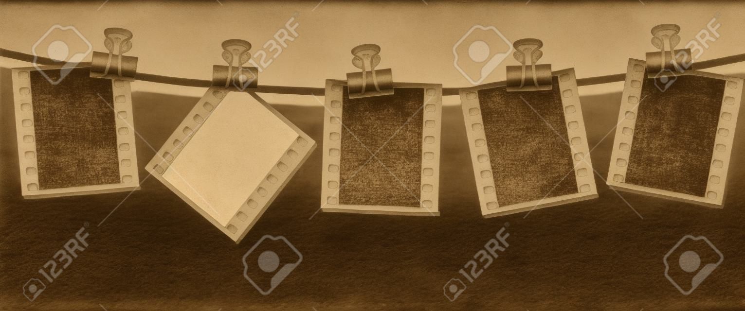 Row of sepia film negatives