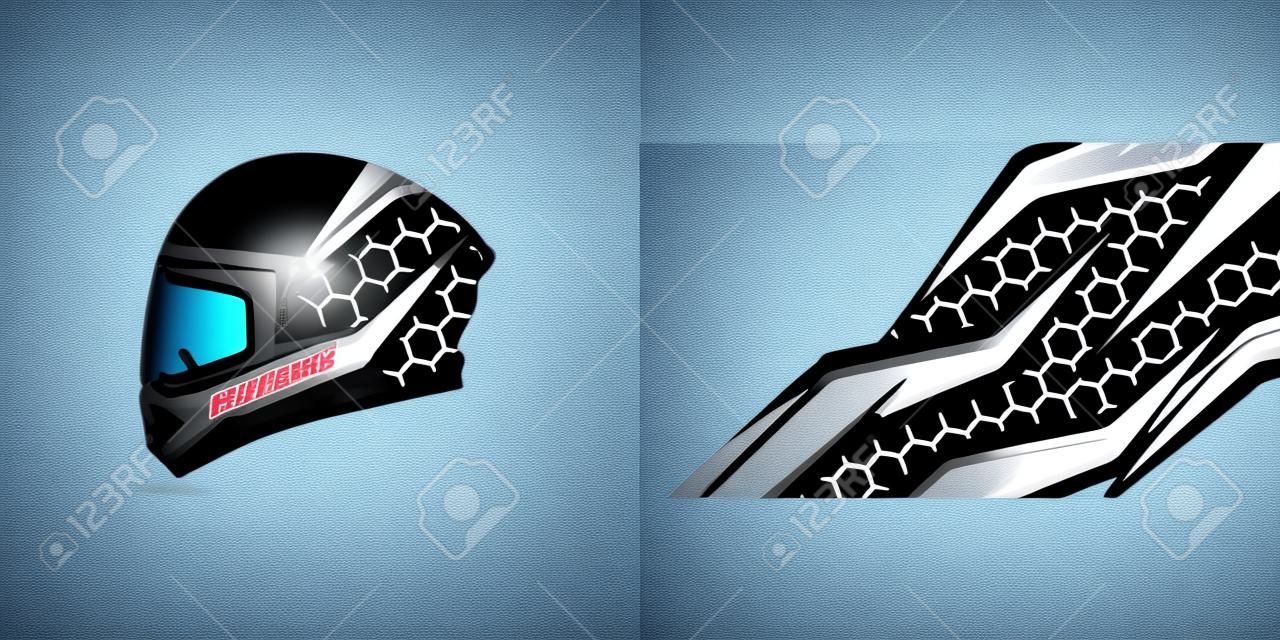 Capacete de corrida envoltório decalque e ilustração de design de adesivo de vinil.