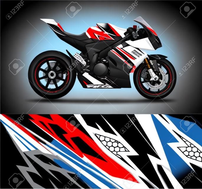 오토바이 스포츠 바이크는 데칼 및 비닐 스티커 디자인을 포장합니다.