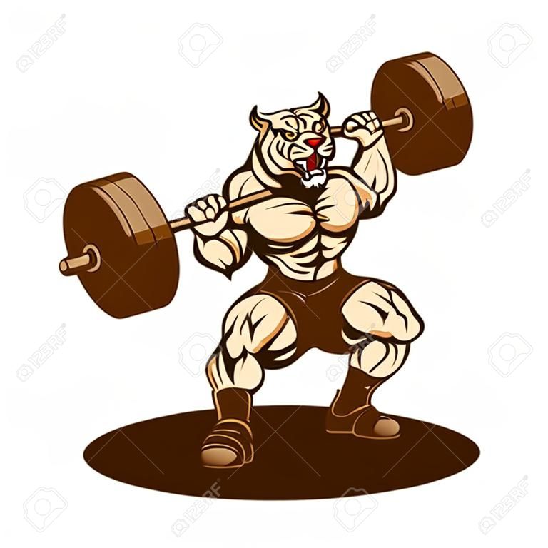 Tiger Weightlifting Gym Sport Hand Drawn Vector Illustration
