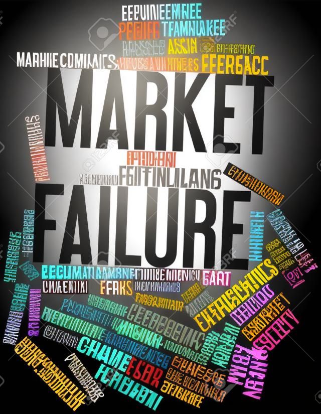 Nube palabra abstracta para el fracaso de mercado con etiquetas y términos relacionados