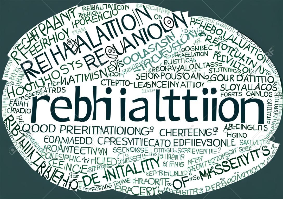 Nube palabra abstracta para la Rehabilitación de las etiquetas y términos relacionados