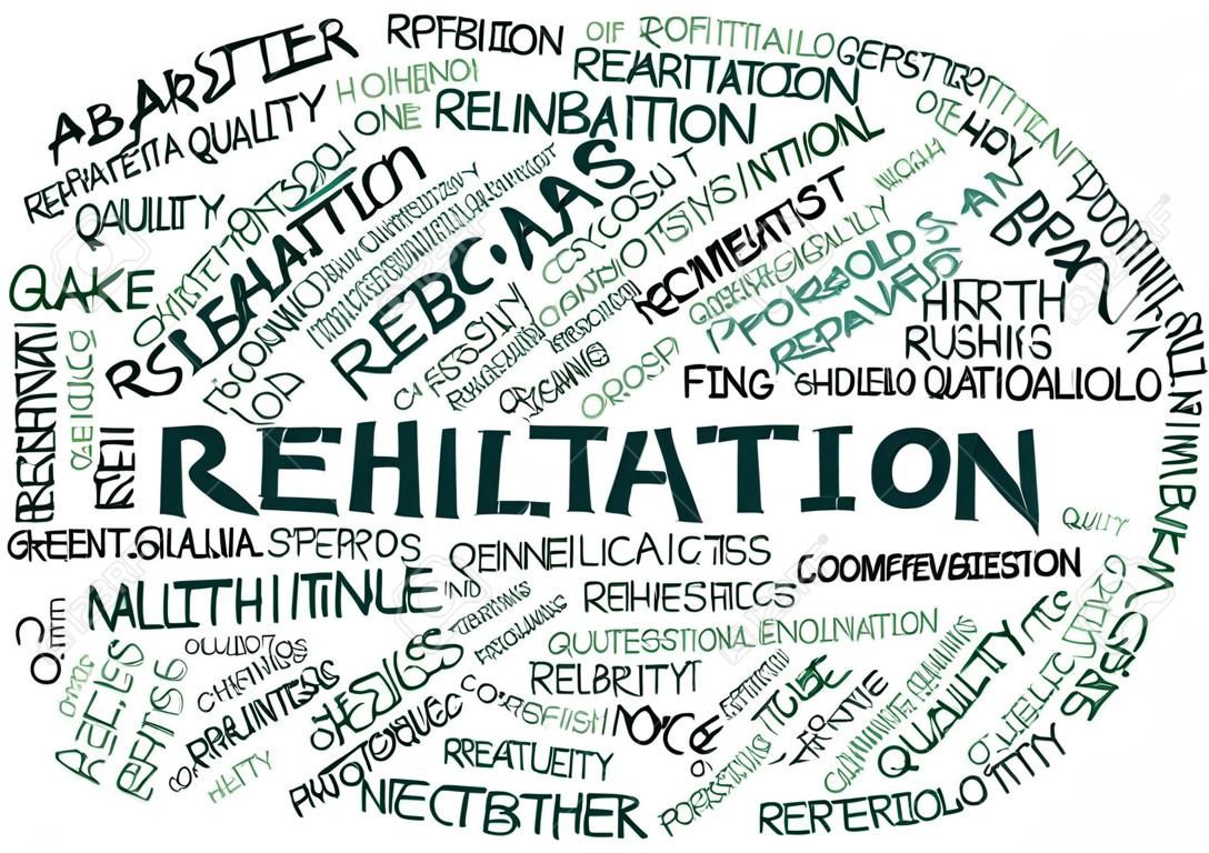 Nube palabra abstracta para la Rehabilitación de las etiquetas y términos relacionados