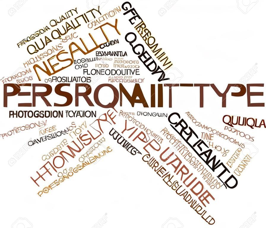 Nuvem de palavras abstratas para tipo de personalidade com tags e termos relacionados