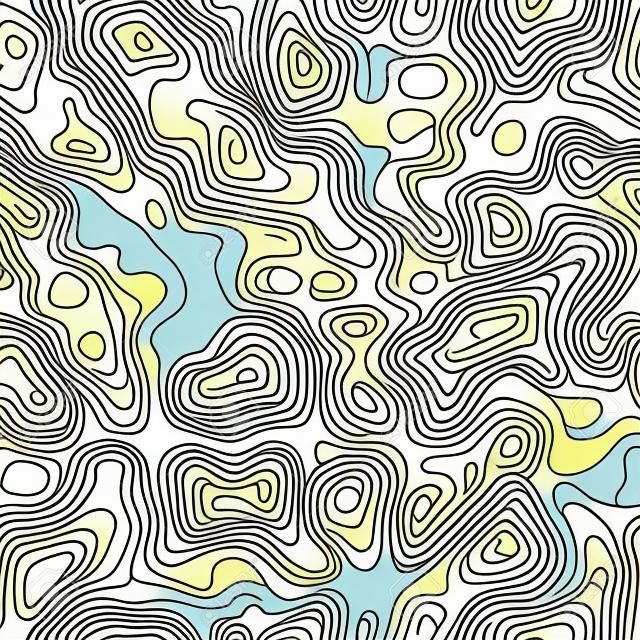 Seamless pattern. Fictional topo contour map design. Vector. Geography concept. Abstract wavy graphic backdrop. Cartography . Line topographic contour map background.