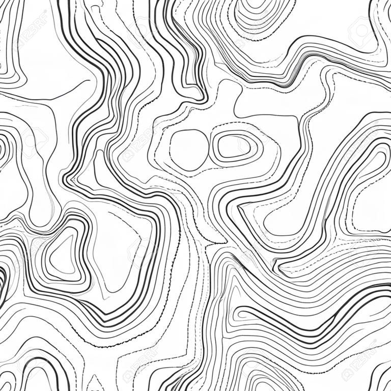 シームレス パターン。架空のトポ等高線地図デザイン。ベクトル。地理学の概念。抽象的な波状のグラフィックの背景。地図作成。線地形等高線地図の背景。