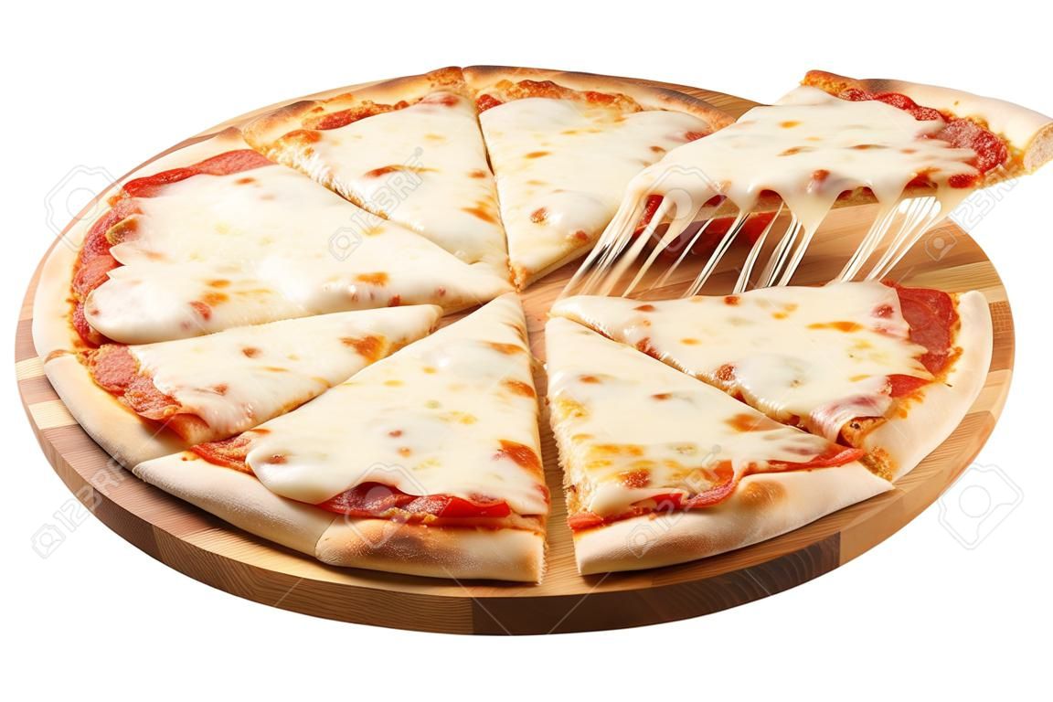 Pizza Margherita, Mozzarella lokalisiert auf weißem Hintergrund
