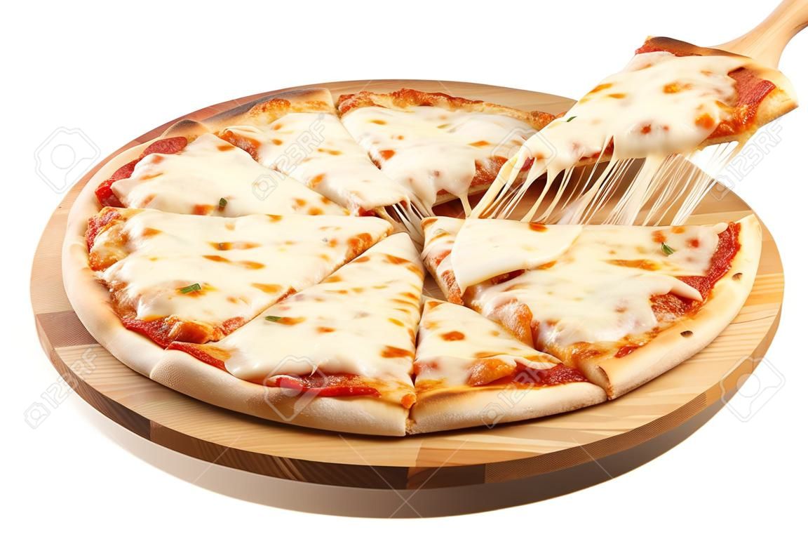 피자 마르게리타, 흰색 배경에 고립 된 모 짜 렐 라