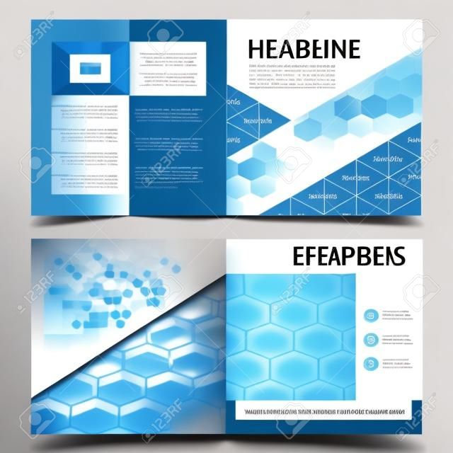 Üzleti sablonok négyzet alakú brosúra, folyóirat, szórólap, füzet vagy éves jelentés készítéséhez Tájékoztató borító, absztrakt lapos elrendezés, könnyen szerkeszthető vektor. Kémia minta, hatszögletű molekula szerkezete a kék. Orvostudomány, a tudomány és a technológia fogalma.