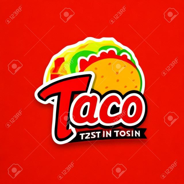 Tacos logo design isolated on red background