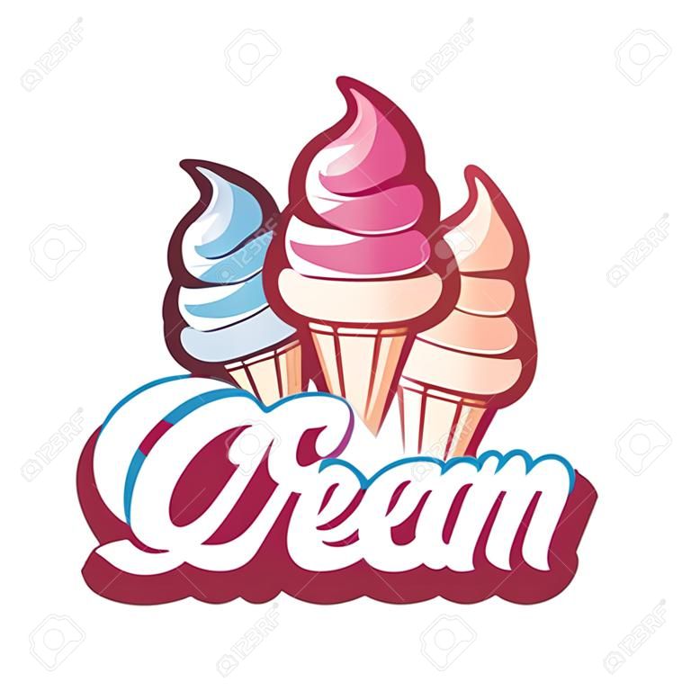 アイスクリームコーンのイラストとアイスクリームのロゴのデザイン