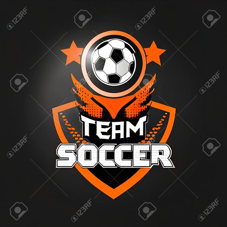 Soccer Football Badge Logo Black Orange Design Templates, Sport Team Identity Vector Illustrations isolated on Black Background