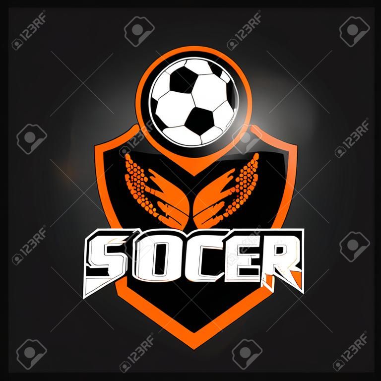 Soccer Football Badge Logo Black Orange Design Templates, Sport Team Identity Vector Illustrations isolated on Black Background