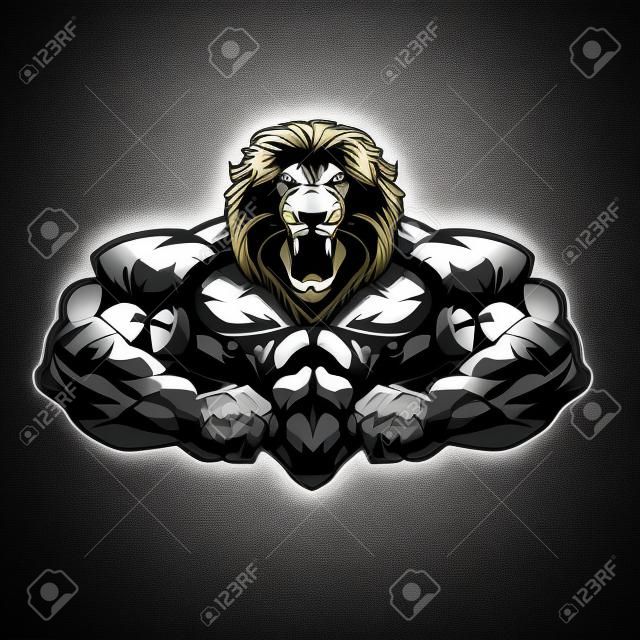 Angry bodybuilder gym spartan wolf lion vector image