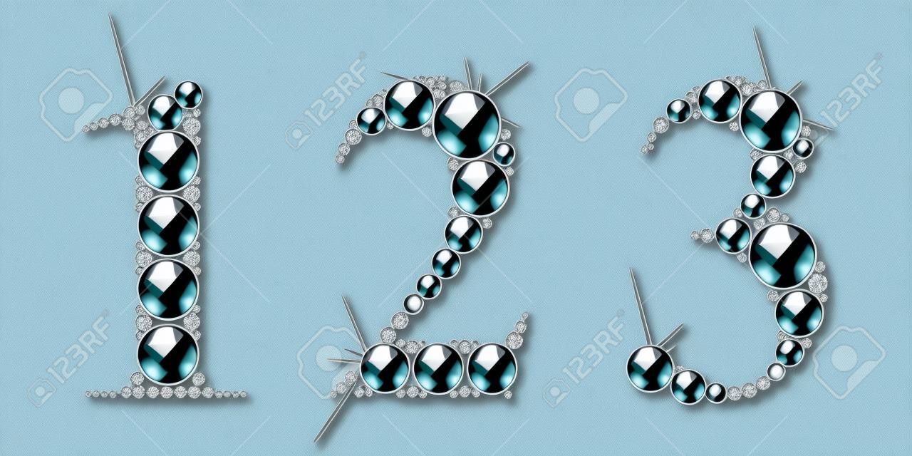 Números de diamante conjunto 1, 2, 3. Vector Eps10