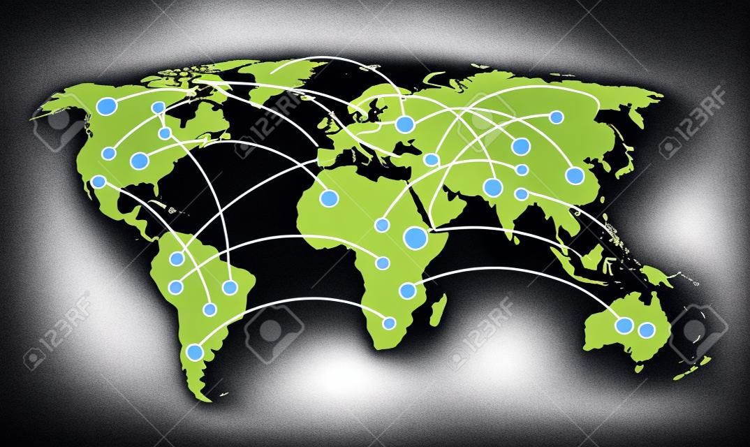 Carte du monde avec des connexions mondiales