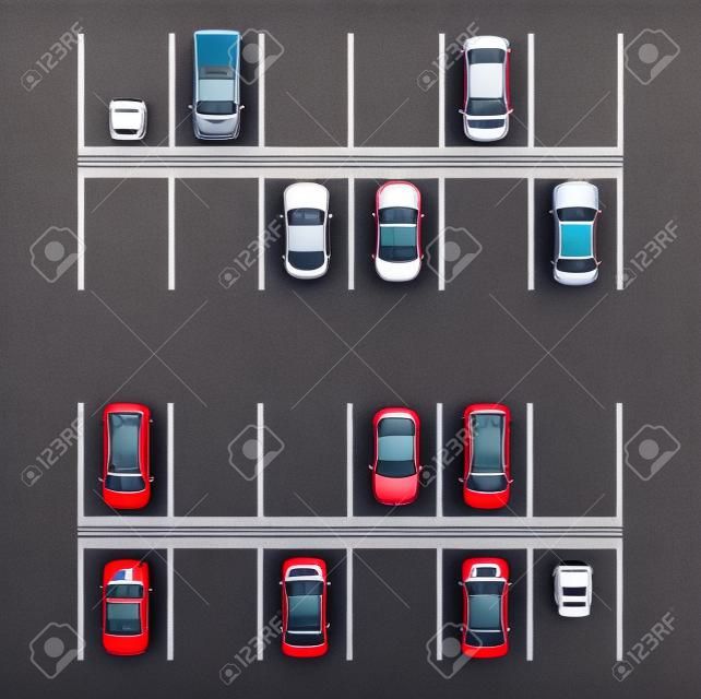 Parking place with cars. Top view of city parking zone.
