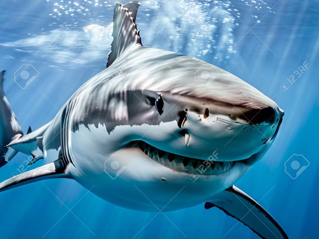 Grote witte haai "lachend"