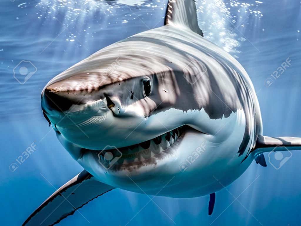 Grote witte haai "lachend"