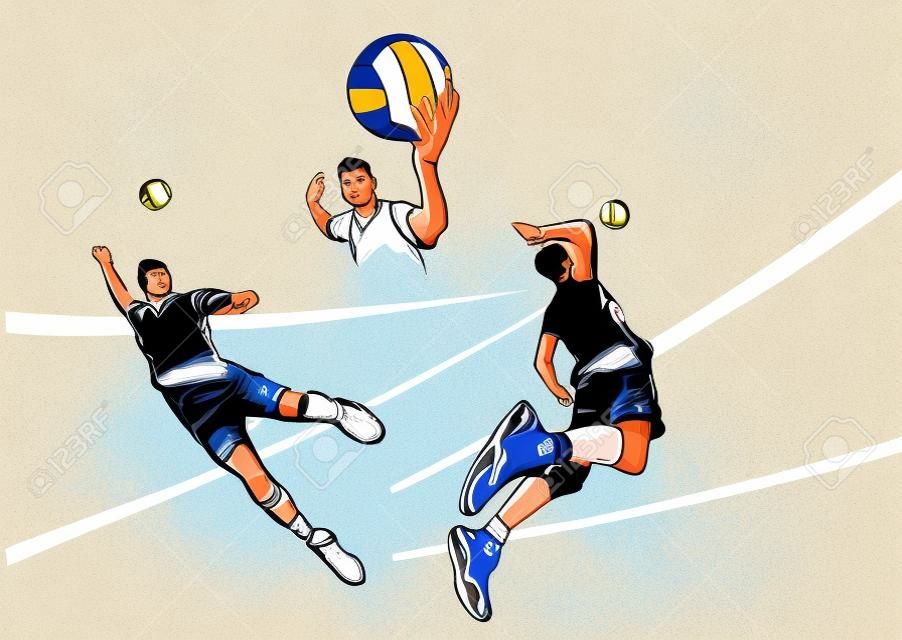 illustratie van drie volleyballers